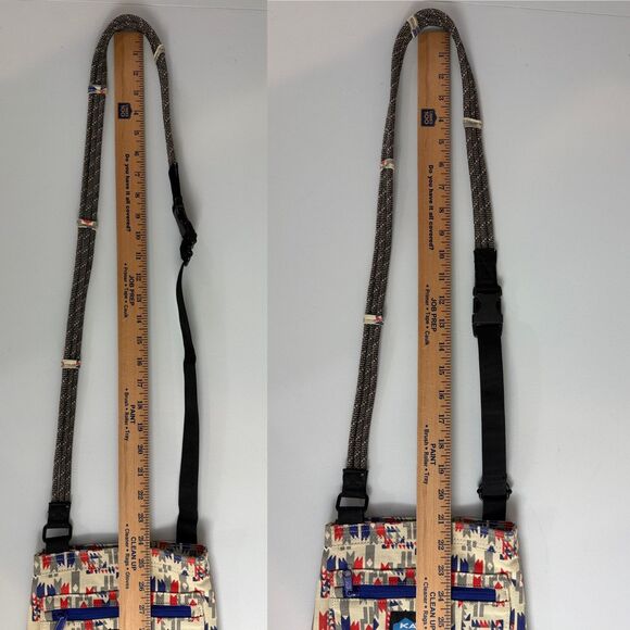 KAVU Keepalong Crossbody Bag Geometric Print Red Blue Gray Rope Strap - Picture 12 of 12